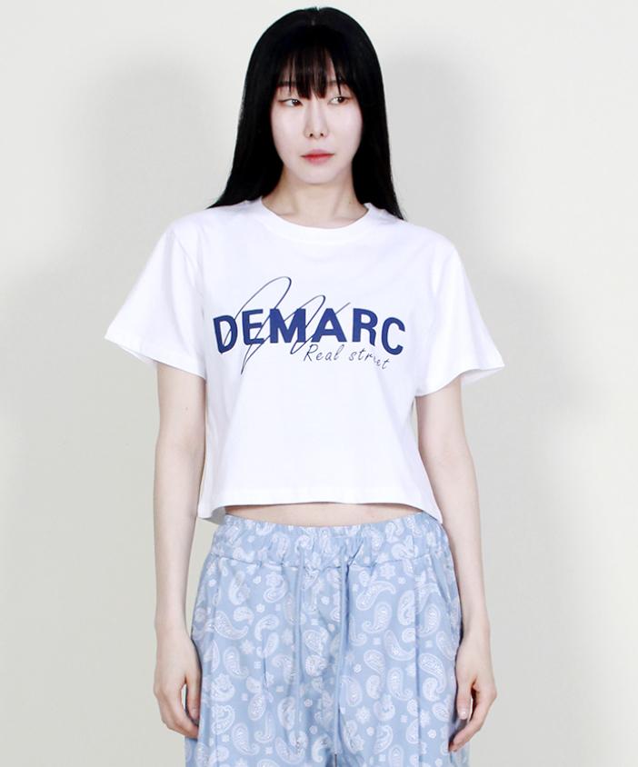 Deumakeu Logo Graphic Crop Short Sleeve T-Shirt White