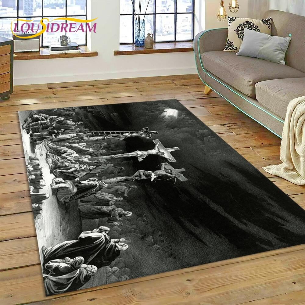 New 3D Pray Holy Bible Cross Jesus Carpet for Living Room Bedroom Home Decor,Floor Mat Non-slip Decoration for Sofa Doormat Gift