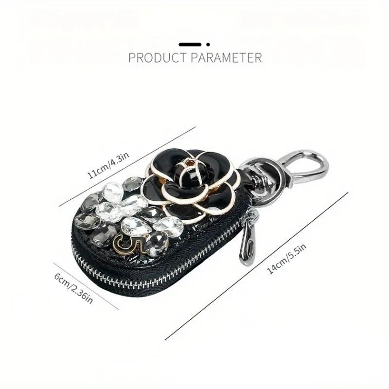 Carcasă pentru chei de mașină Camellia cu incrustație de diamante artificiale Husă de chei de mașină cu stras Husă universală de protecție a cheilor