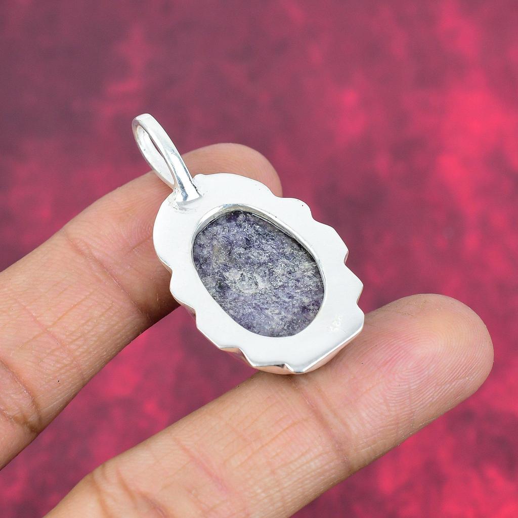Lepidolit Edelstein Anhänger, 925 Sterling Silber Anhänger Handarbeit Antiker Schmuck, Geschenk für Mutter