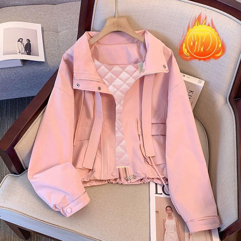 Giacca Corta con Cappuccio Donna Primavera Autunno Lady Larga Sottile Giacca da Lavoro Top Monocolore Casual Studente Zip Capospalla