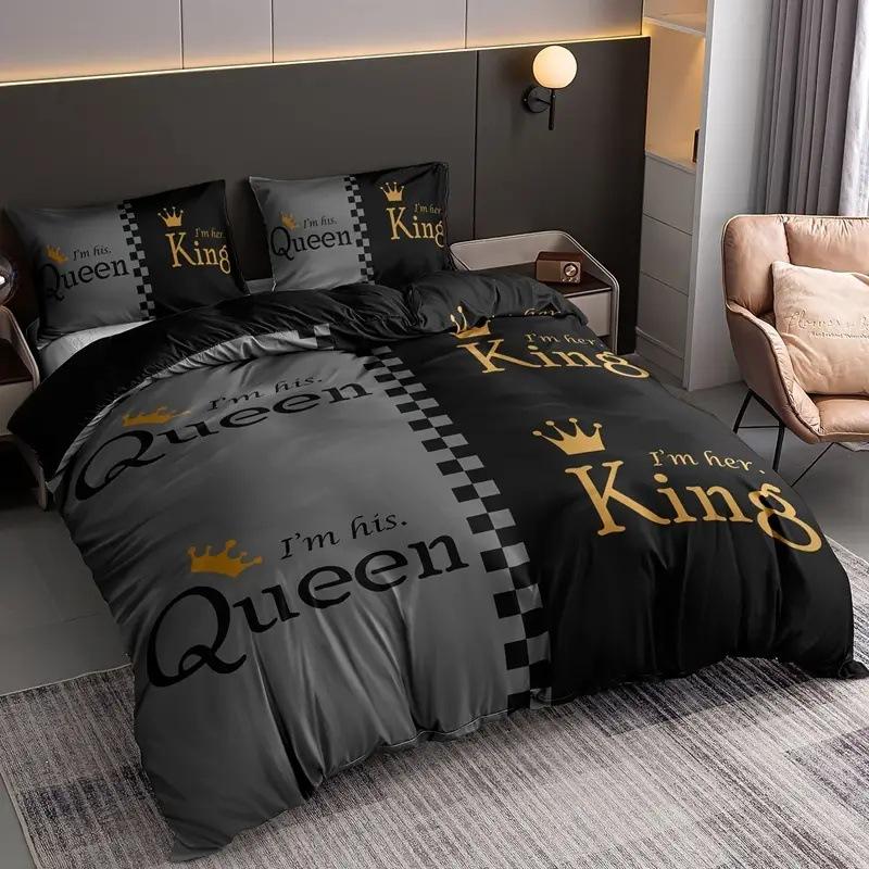 Comforter King Queen Black And Red Crown Design Comforter Soft Aesthetic Elegant Modern Bedding Set With 2 S