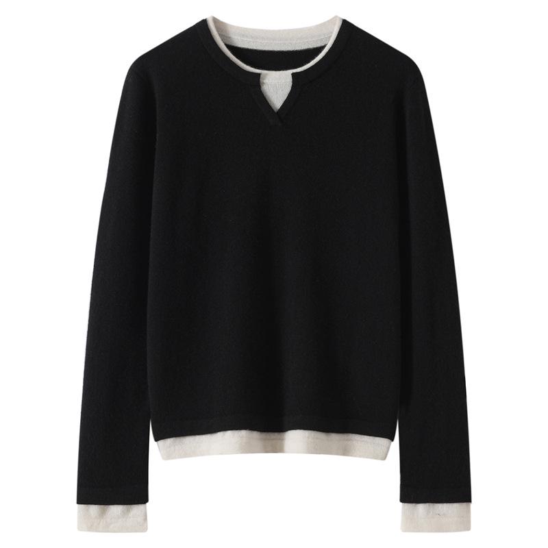 Women's 100% Pure Cashmere Long Sleeve Two-in-One Knit Pullover Sweater