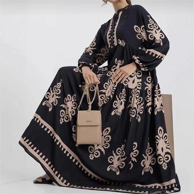 2024 Elegant Women's Location Print Robe Dress - European & American Style