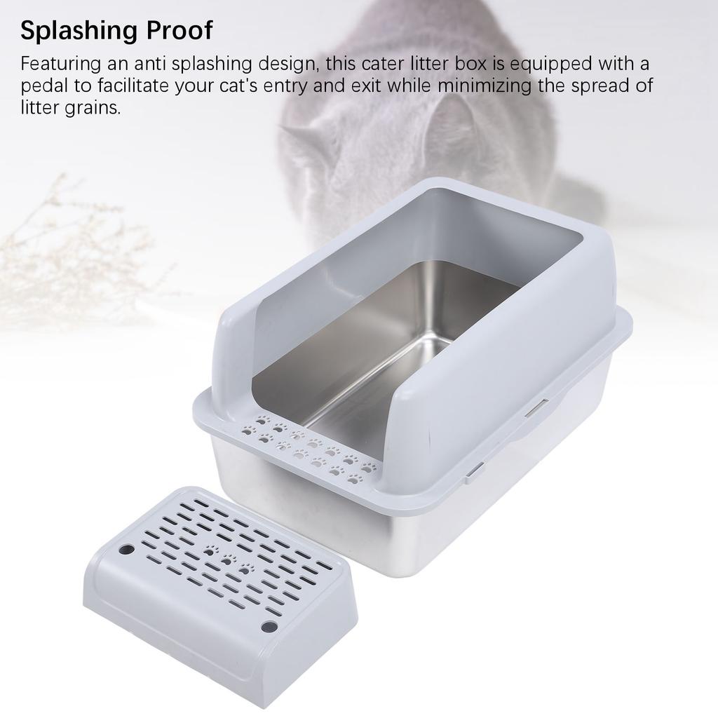 Stainless Steel Litter Box with Pedal Anti Splashing Enclosed Extra Large Cat Litter Box for Large Cats