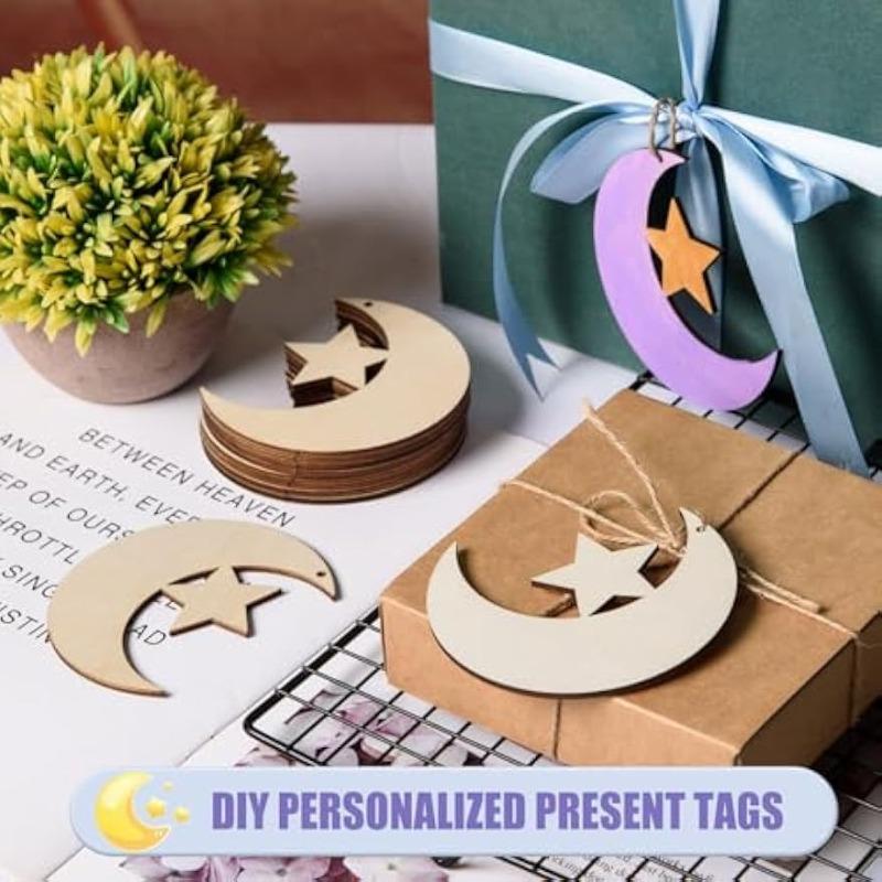 10 Pezzi Legno Non Finito Luna Stella Artigianato Fai da Te Sagome Vuote in Legno Luna Stella Forme Artigianali da Trasformare in Bomboniere per Baby Shower