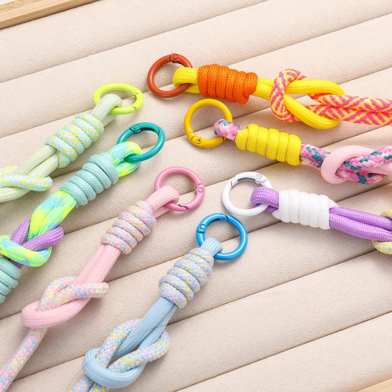 1Pcs Double Knot Hand Woven Rope Keychain Hanging Chain Ring Cord Phone Lanyard Anti-Loss Rope Keyring Wrist Strap