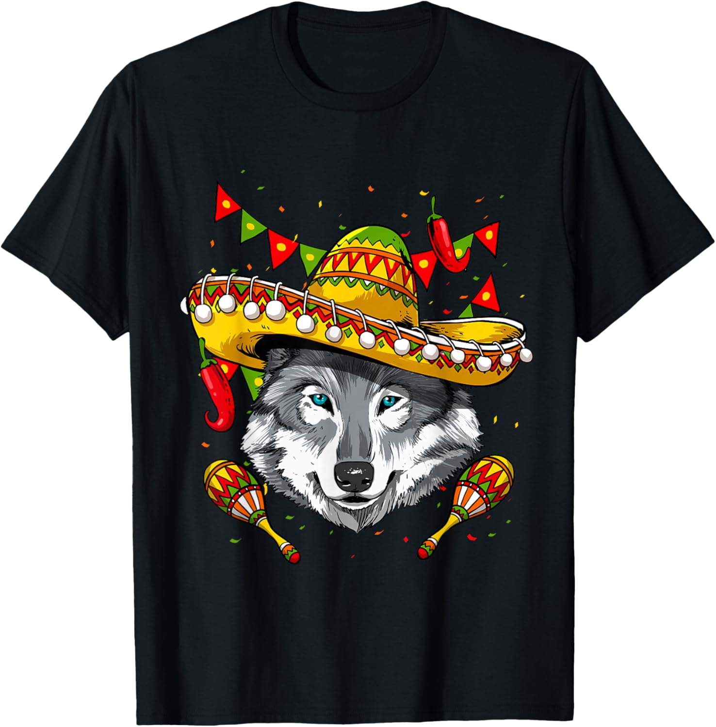 

Wolf In Sombrero Mexican Fiesta Graphic Print Cotton Crew Neck T-Shirt for Men Cinco de Mayo 4XL