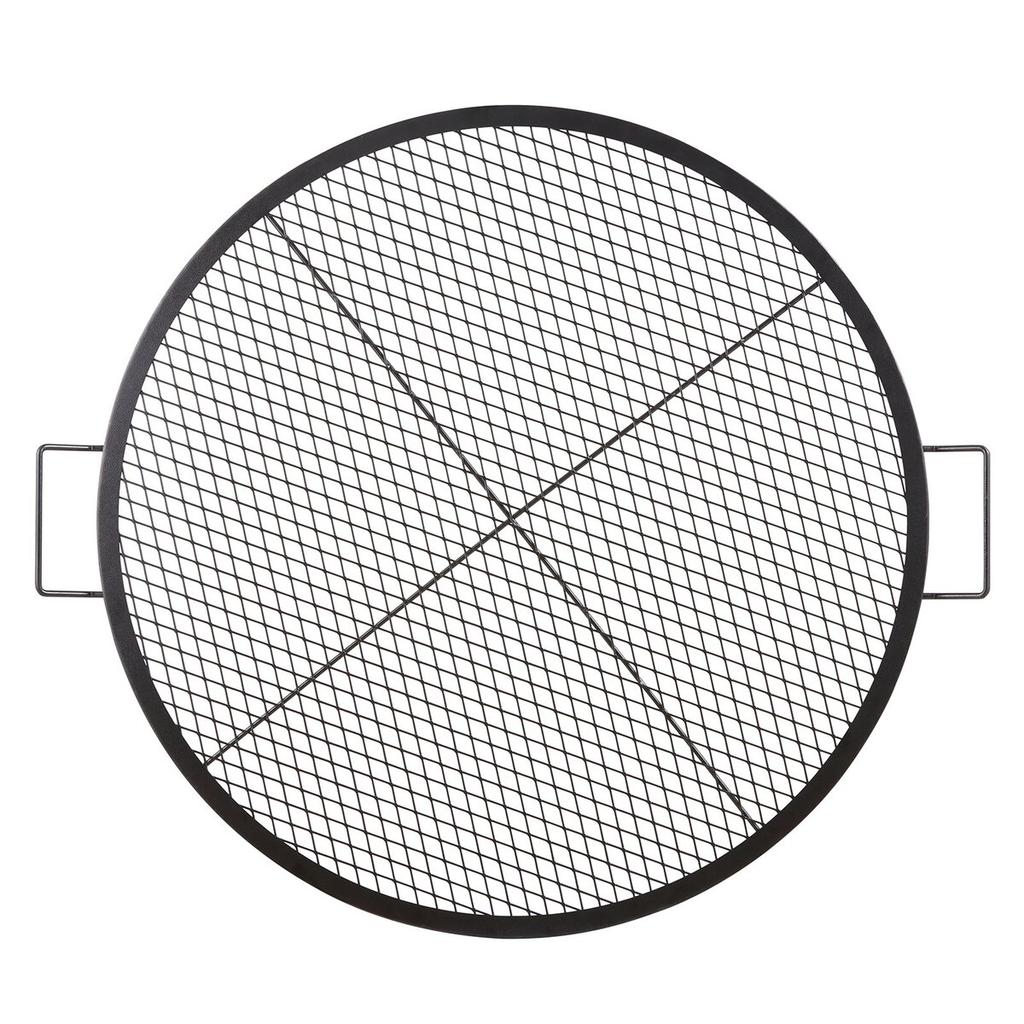 Griglia per Focolare X-Marks, Griglia Rotonda da Cottura, Griglia Robusta in Acciaio per Brace da Campo BBQ con Manico e Supporto a Filo X, Utensili da Cucina Portatili per Campeggio