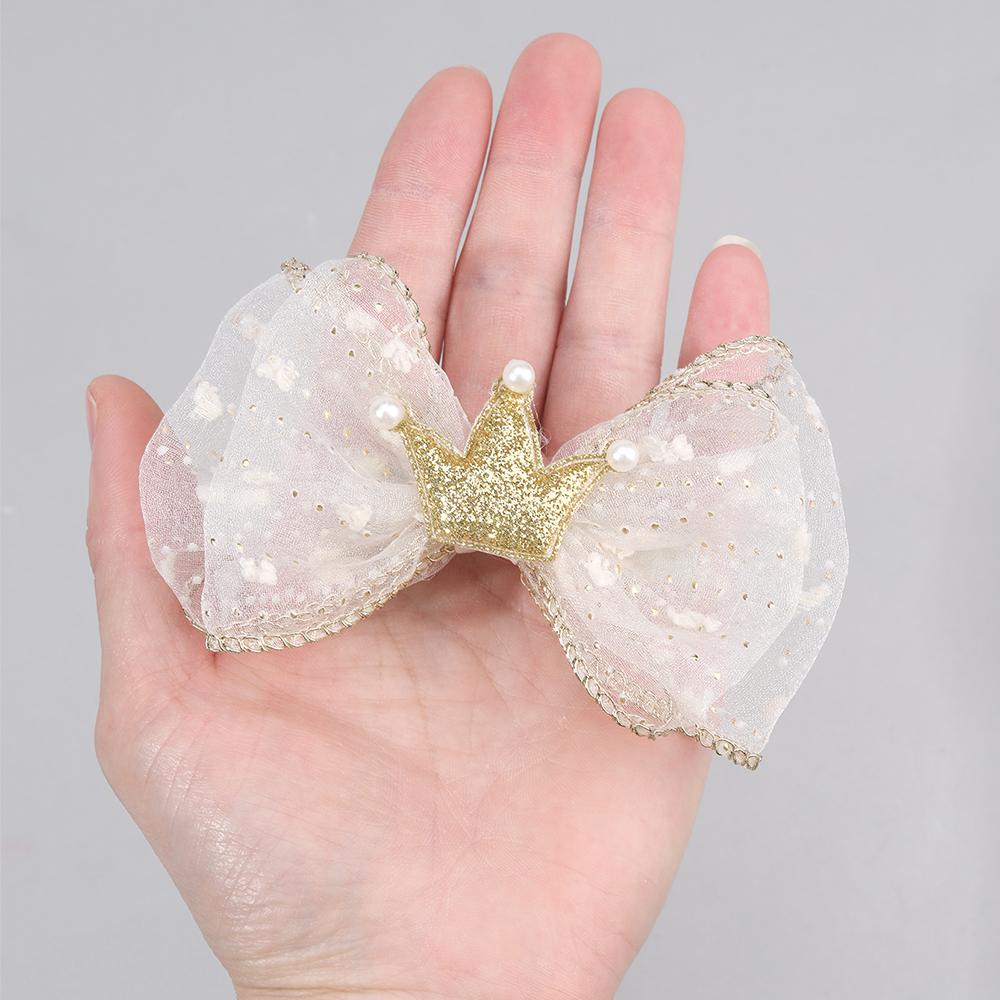 2 Stück Goldglitzer Krone Chiffon Haarspange Süße Prinzessin Schleife Haarnadel Für Mädchen Kinder Geburtstag Schule Kopfschmuck Accessoires