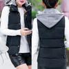 Women Casual Autumn Winter Sleeveless Warm Thicken Hooded Cotton Waistcoat Vest
