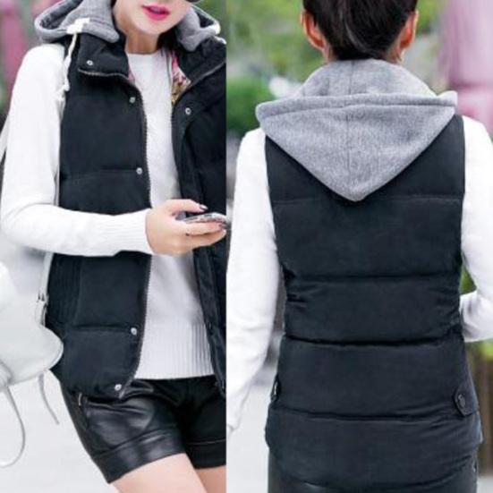 Women Casual Autumn Winter Sleeveless Warm Thicken Hooded Cotton Waistcoat Vest