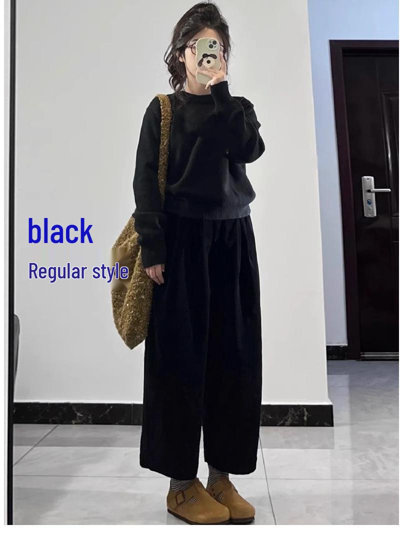 

Floral Fleece-Lined Corduroy Wide-Leg Grandma Pants - Petite, Plus Size, Hip-Covering, Slimming L (up to 57.5 kg)