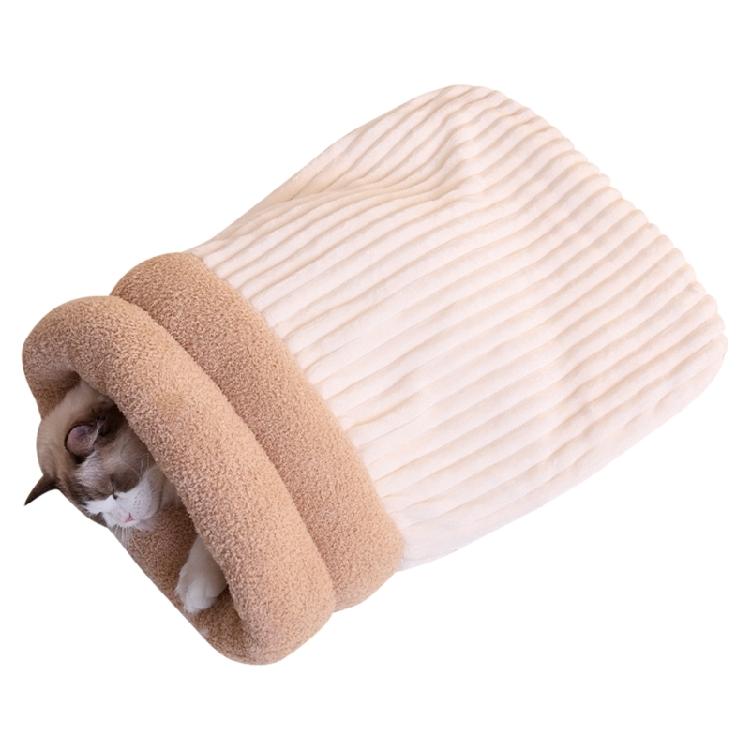 Winter Cats Velvets Fleece Bed Soft Barrels Shape Bed Comfortable Lounger Bed Sleep Bag for Warmth Cold Weather Cats Cave Bed