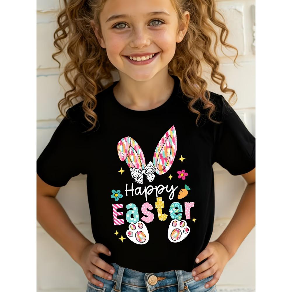 Summer Happy Easter Bunny Print Kids TShirt Cotton Casual Girls Short Sleeve Shirts Sports Fashion Tops Childrens Clothes Tees