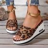 Fashion Slippers for Women Basic Beach Wedges Mid Heels Leopard Print Shoes Woman Solid Flock Platform Summer Shoes Plus Size