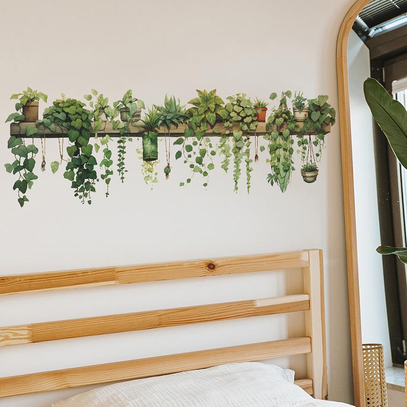 Green Plants Green Leaves Hanging Basket Wallpaper Bedroom Living Room Wall Beautify Decorative Wall Stickers