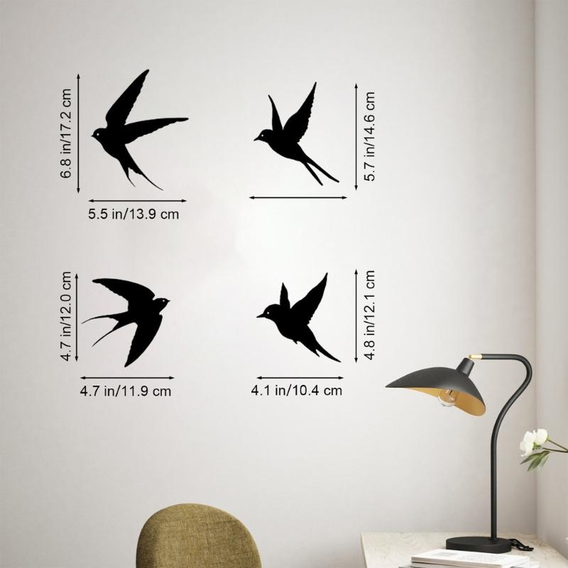 Set di 4 Decorazioni da Parete in Metallo a Forma di Uccello Volante, Sagome di Rondini, Segni Metallici Finitura Nera, Facili da Disporre, Decorazioni Murali per Camera da Letto, Corridoio, Ufficio