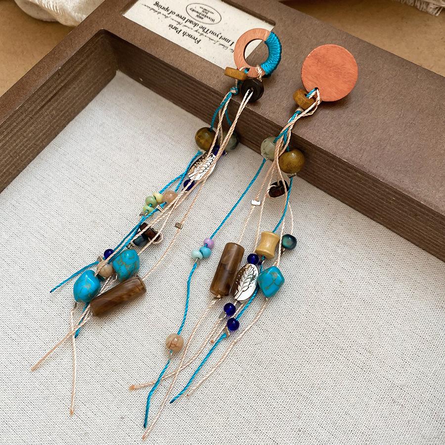 Seaside vacation style flower shell fringed long earrings stud earrings women's earrings design sense