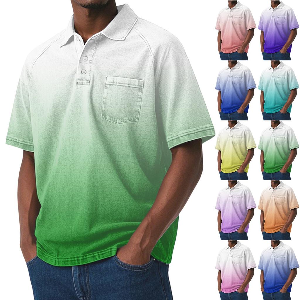 Men's Short-sleeved Gradient Print Aged Shirt