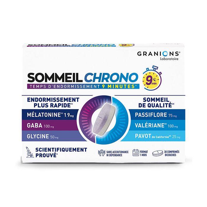 Granions Sleep Chrono 9min - Melatonin 1.9 Mg, Valerian, Passionflower, Gaba - 30 Tablets