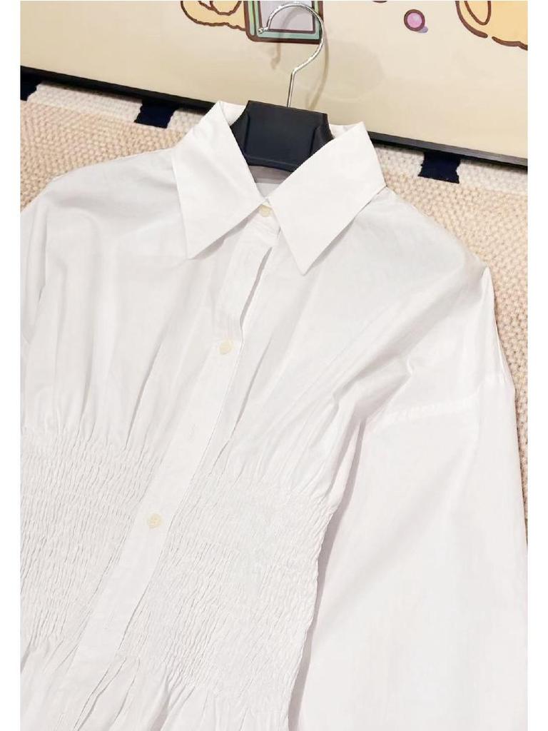 2024 Women's Summer Long Sleeve Shirt Dress with Turn-Down Collar and Waist Tie