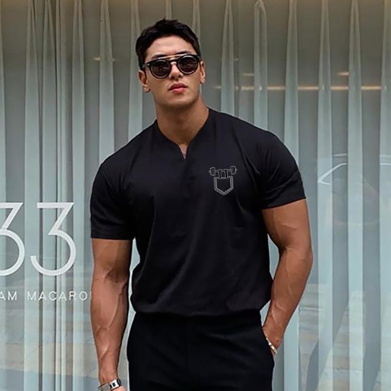 

Muscleguys Men s Versatile V-neck Breathable Short Sleeve T-shirt Sports Casual Cool Fitness Clothing XXL