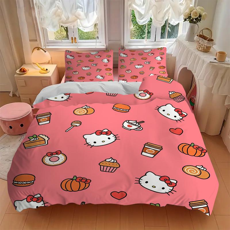 Hello Kitty Treats Print 3Pcs Bedding Setduvet Cover With 2 Bedropillowcase Home Birthday Gift