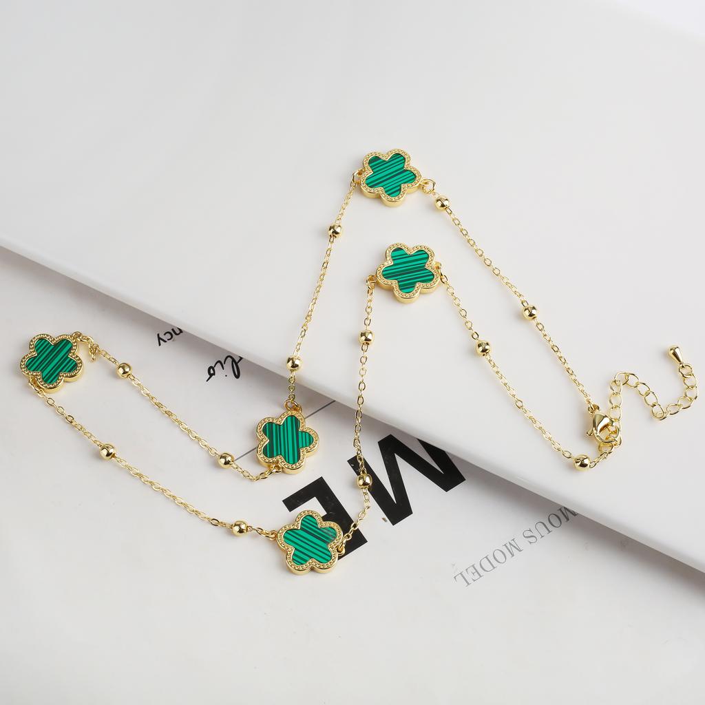 New Sweater Chain Five Point Star Creative Plant Plum Blossom Jewelry Set Shell Simple Bracelet/Necklace/Earrings Women's Clover