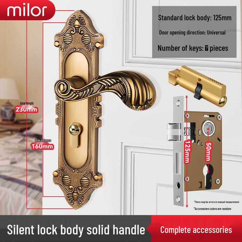 Universal Interior Door Lock Set: Silent Three-Piece Black Handle for Bedroom or Old Door Replacement