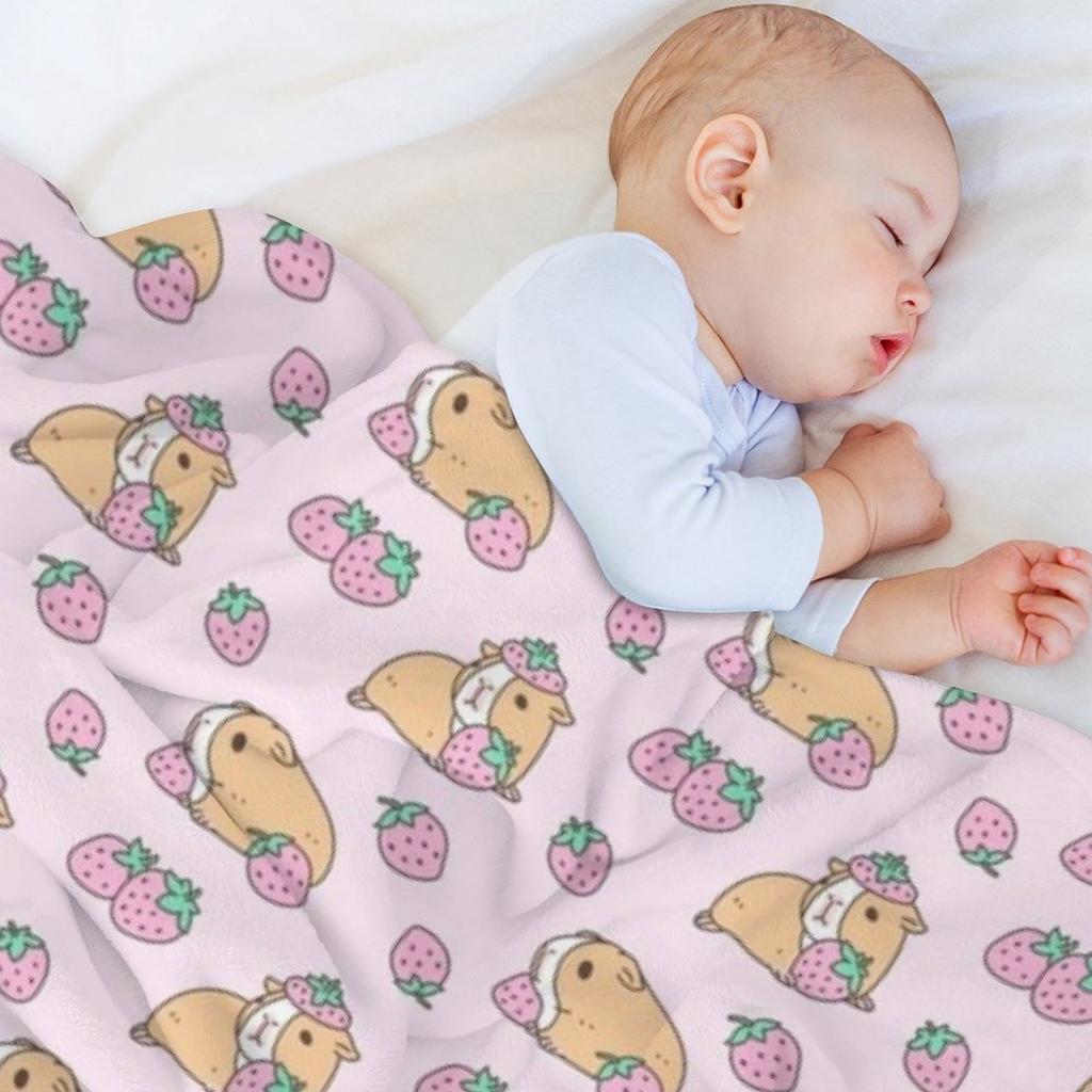 Pink Guinea Pig and Strawberry Pattern Throw Blanket blankets and throws manga Winter beds Soft Plush Plaid Blankets