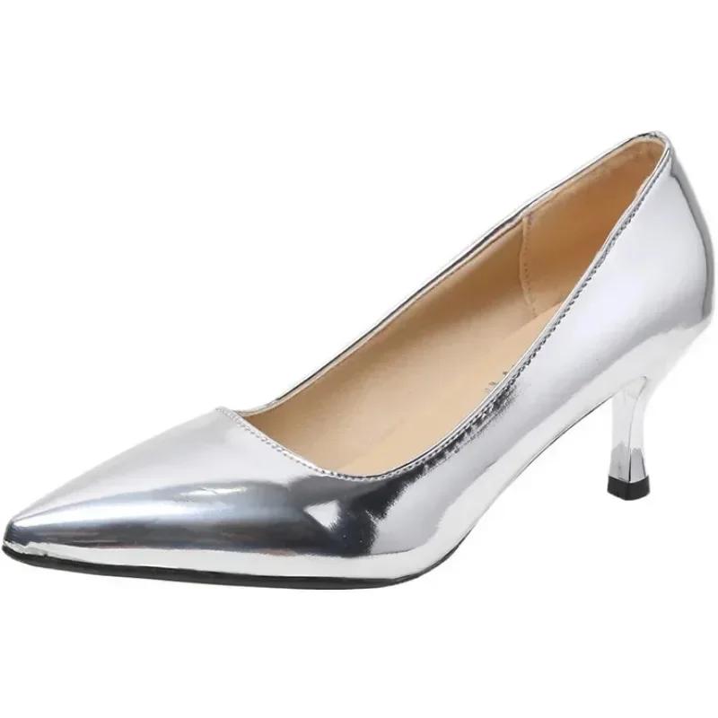 2026 Moda Donna Tacchi Alti in Pelle Verniciata Punta a Punta Oro Argento Tacchi Scarpe Décolleté Donna Matrimonio Scarpe da Sposa Taglie Forti 35-45