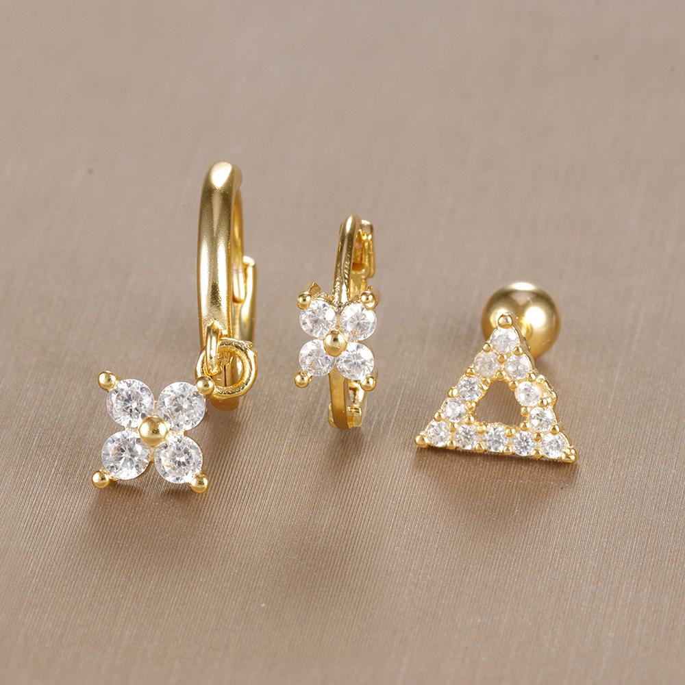 3-teiliges Vintage-Design-Set mit vier Zirkonia-Creolen für Frauen, winziger Knorpelpiercing-Ohrring aus Edelstahl, Schmuckgeschenk