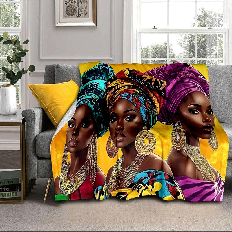 African Women Blanket Flannel Blanket for Bed, Sofa, Camping, Hiking, Picnic Essentials, Gift for Family Fan Gifts