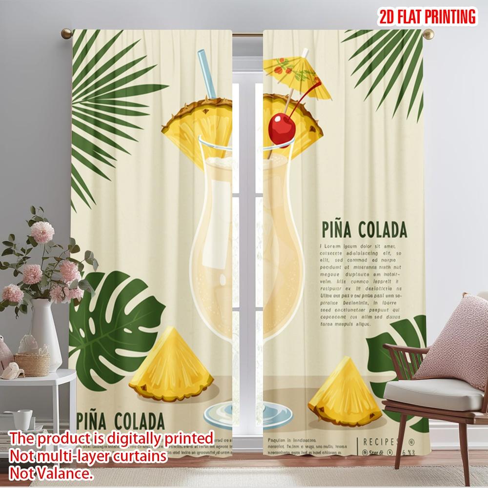 

2pcs 2D flat printing Curtain Pineapple Cocktail Drink Polyester Fabric Without Electricity 0 Use for Indoor Celebrations Room 52.50×116.00 CM 2pcs
