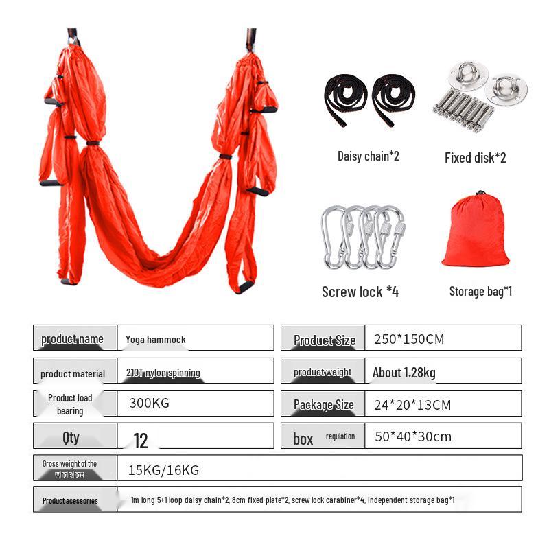 Fialová sada houpací sítě pro vzdušnou jógu se 6 úchyty - Vnitřní antigravitační elastická houpačka