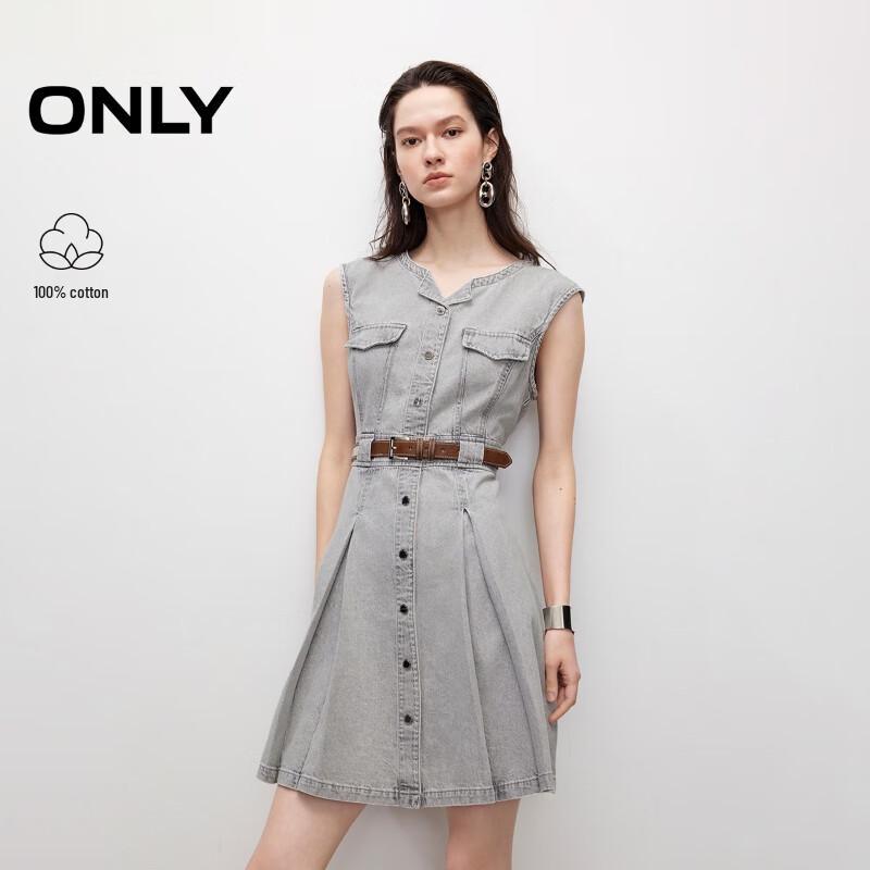 ONLY 2025 Summer A-Line Sleeveless Pleated Denim Mini Dress S
