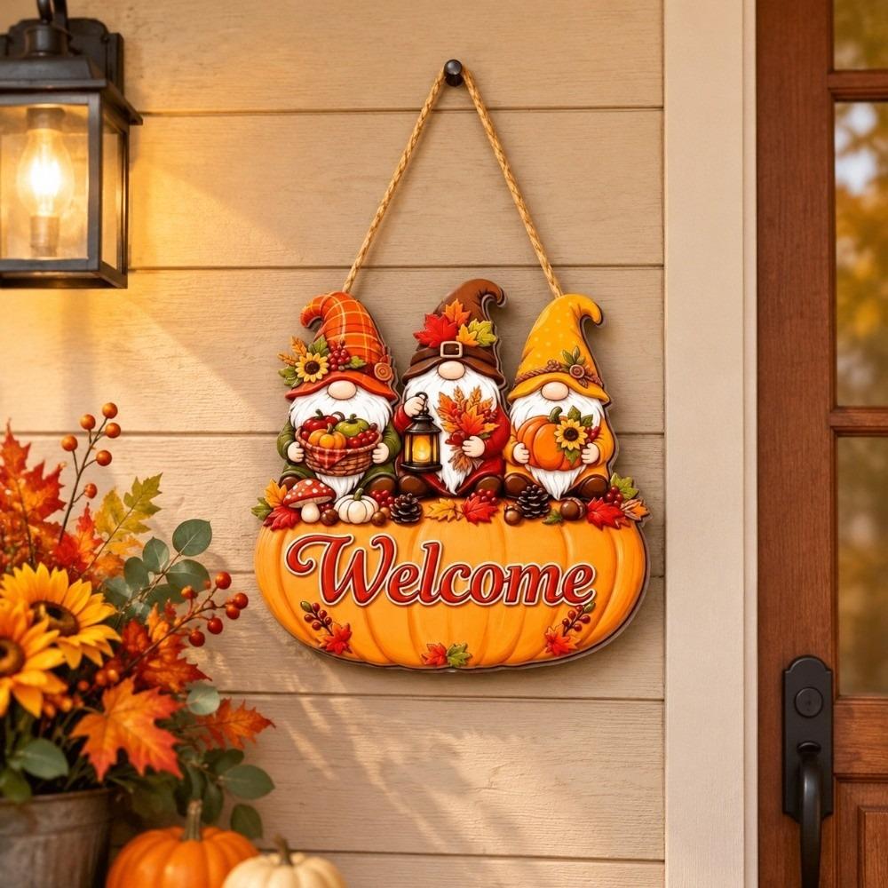 Pumpkin Welcome Hanging Sign Dwarf Door Decoration Fall Harvest Halloween Door Hanging Halloween