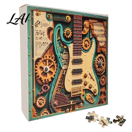 Decorative Jigsaw Puzzle 1/2 Sets 1000Pcs Steampunk Guitar Art Puzzle Gear Children Challenge Game Educatoional Musical Instrument Toy for