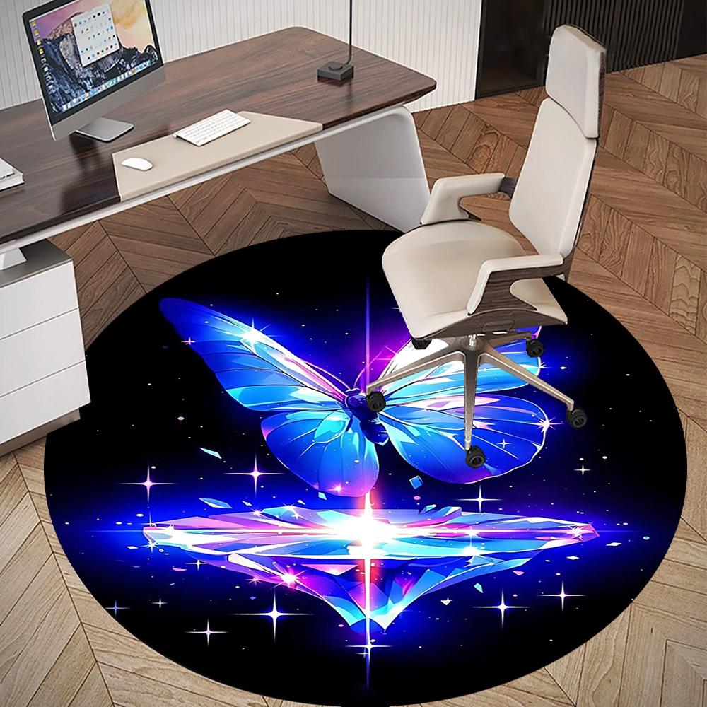 1pc Butterfly Diamond Round Chair mat office Area Rug - Non-Slip, Floor Mat for Office, Bedroom, and Indoor Decor p127149