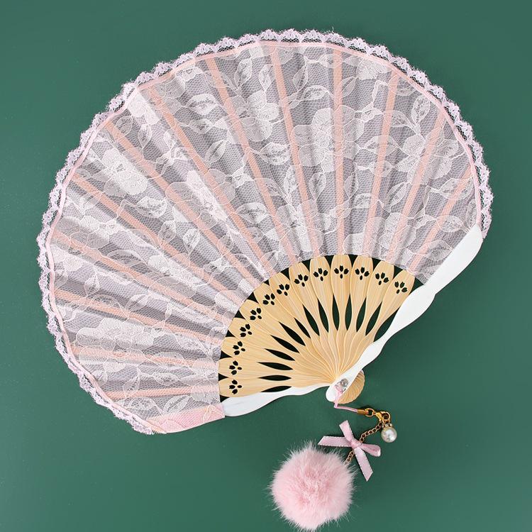 Chinese-Style Women's Qipao Lace Folding Fan - Portable Summer Dance Fan