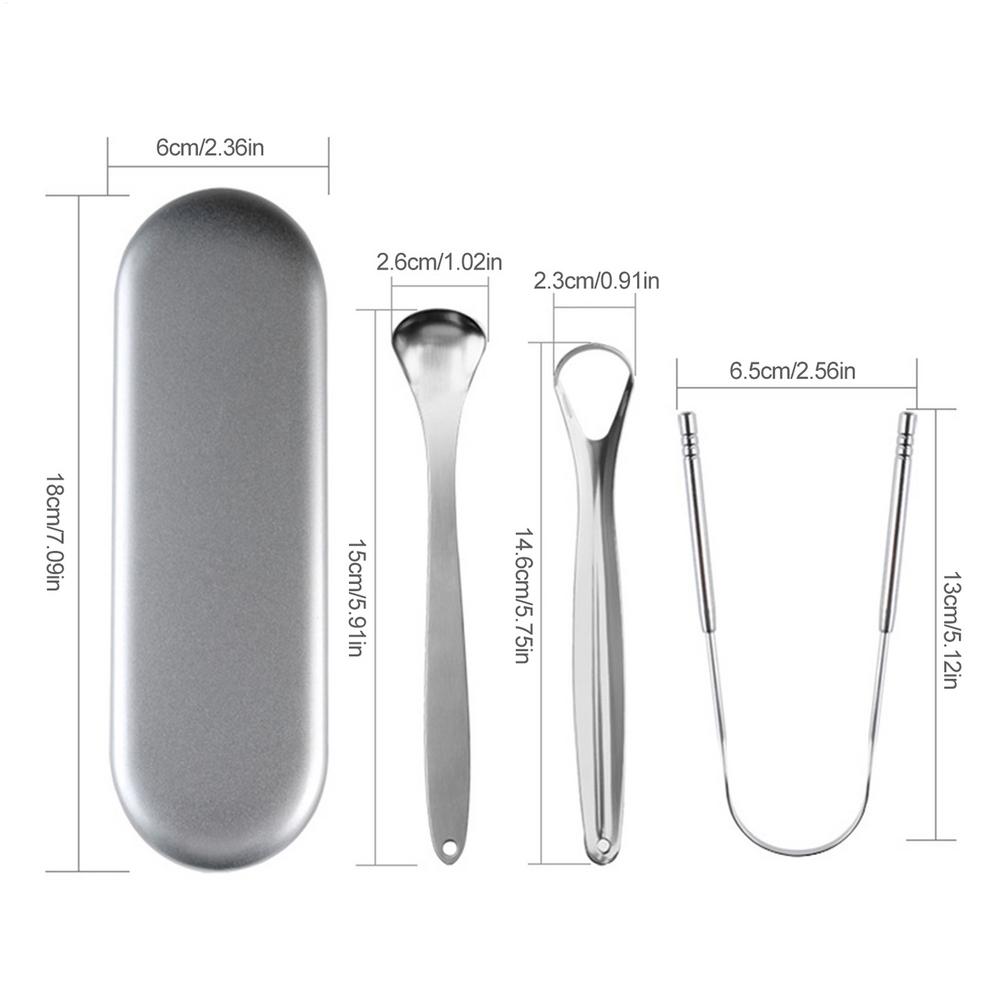 Tongue Scraper Set Tongue Brush Tongue Cleaner Tongue Toothbrush Reusable Portable Stainless Steel Fresh Breath Care Tool