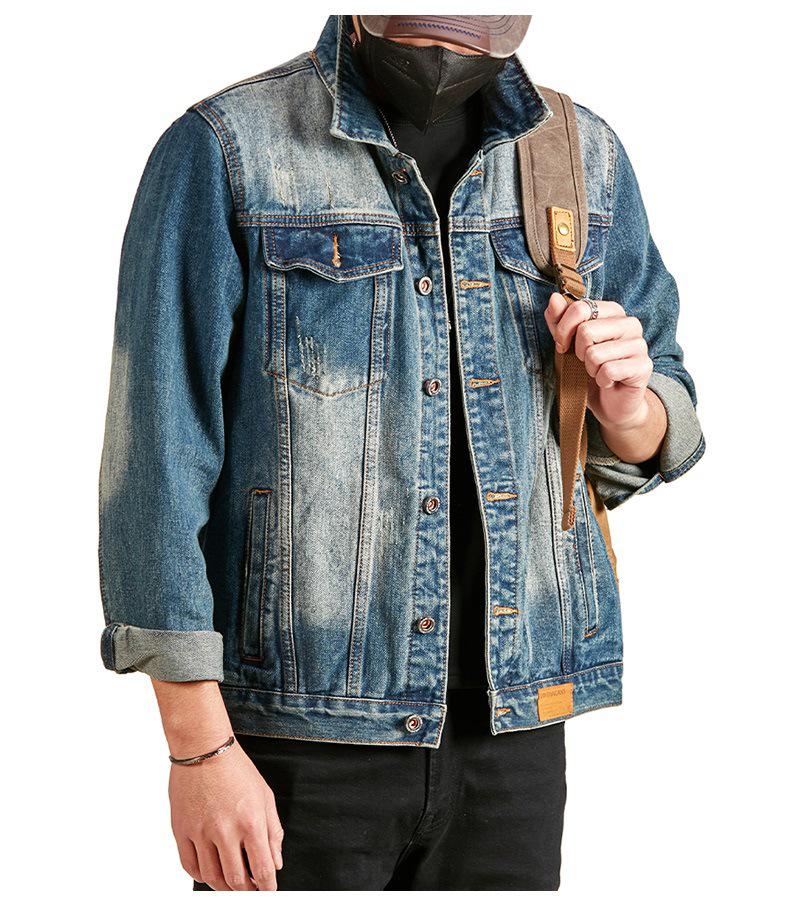 Xintang Men's 2025 American Retro Denim Motorcycle Jacket - High Street Rogue Style Streetwear