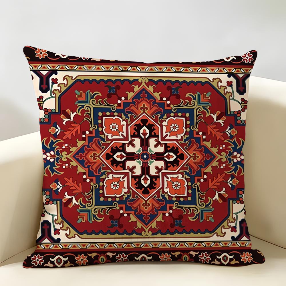 Bohemian Check Pattern Cushion Cover Natural Linen Organic Fabric DoubleSided Printing Room Sofa Decor Pillow Case