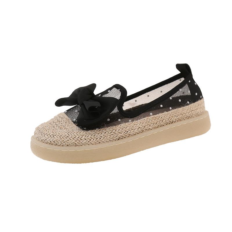 Fisherman Shoes Women's 2025 Summer New Korean Version Mesh Bow Flat Shoes Straw Woven One Pedal Lazy Single Shoes Women