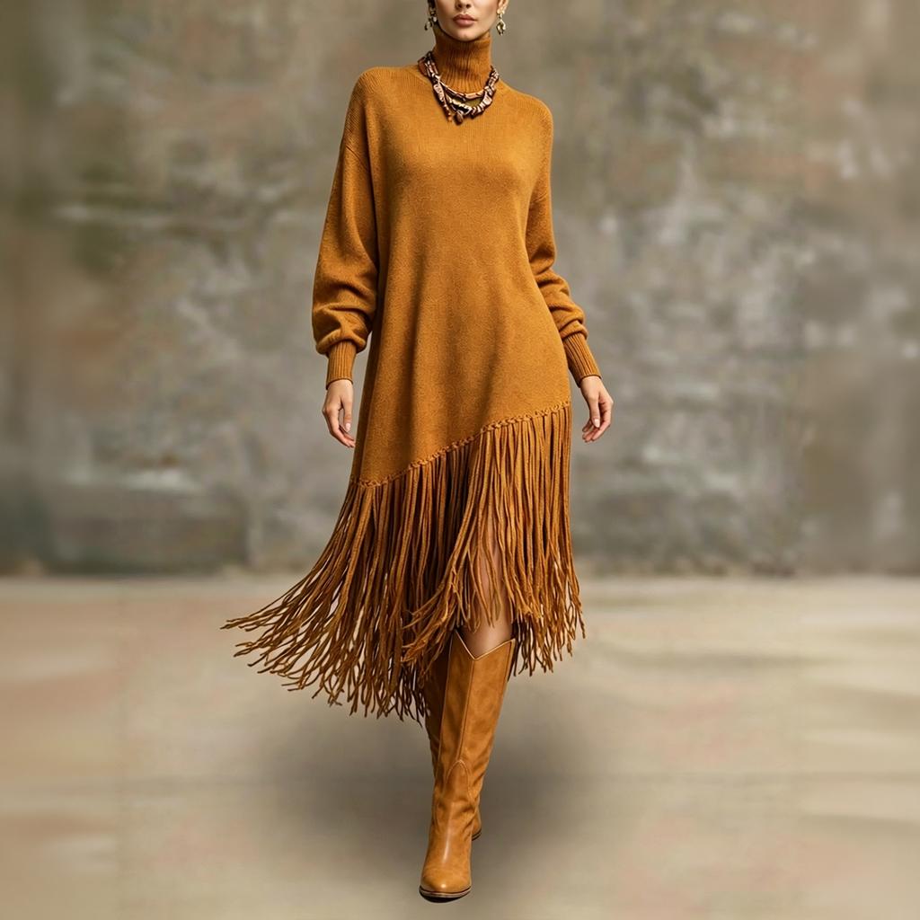 Women's Color Long Dress with High Neck for Party Evening Wear