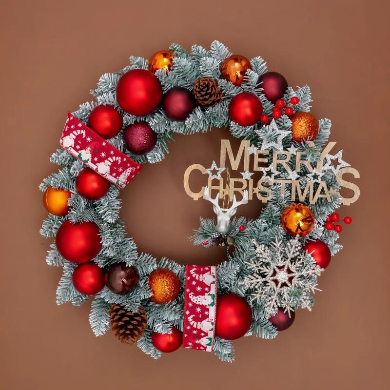 

Factory Christmas Wreath Door Hanging Decorative Vine Snowfall for Mall Entrance Stair Handrail Pendant Bell Artificial Flower