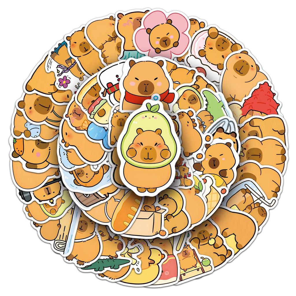 50 Capybara Cartoon Mochi Stickers: Kawaii Waterproof Decorations for Journals, Water Bottles, and Computers