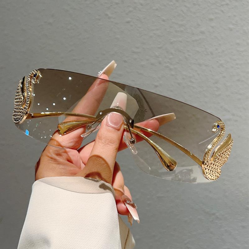 Rimless Y2k Sunglasses Women Fashion Monoblock Gradient Shades  New Trendy Luxury Brand Design Decor Sun Glasses