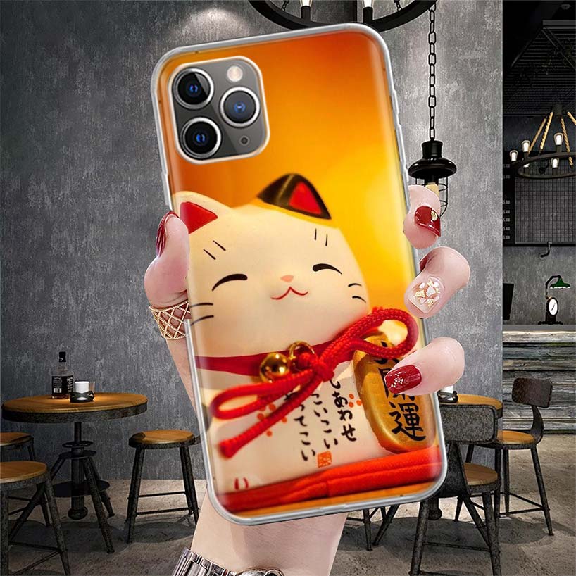Lucky Cat Maneki Neko Japanese Soft Phone Case For IPhone 11 17 Air 16E 16 Pro Max 15 + 14 Plus 13 Mini 12 Apple 7 SE 8 Fundas C